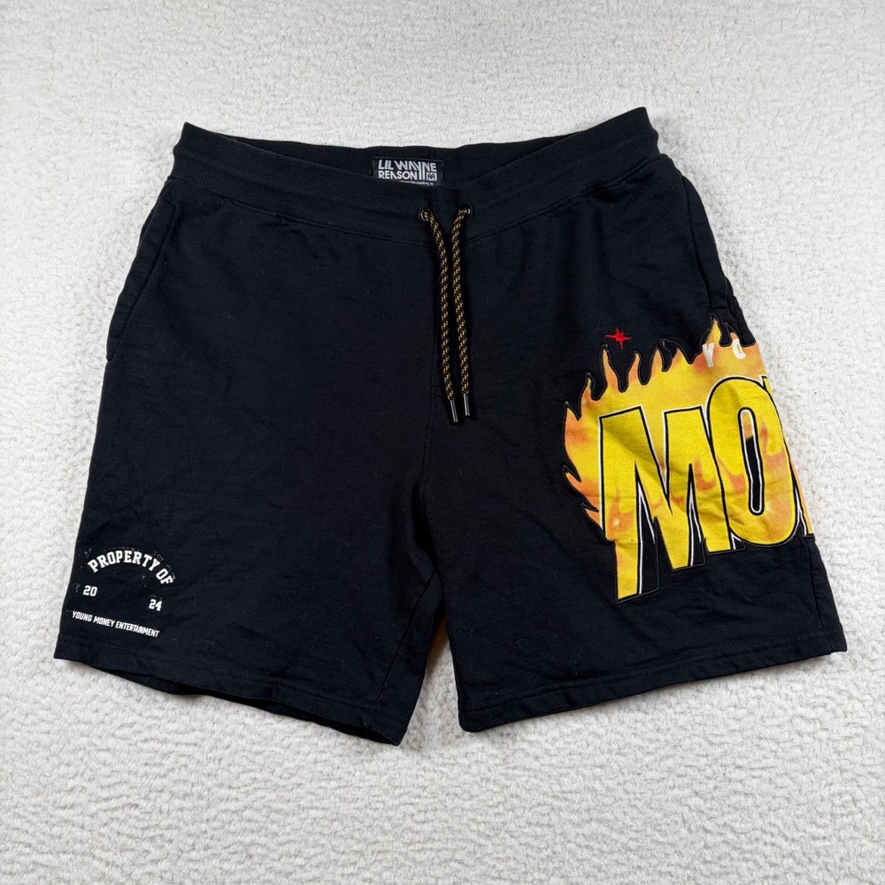 Reason Lil Wayne Young Money Flame Graphic Sweat Shorts Mens XXXL Black Rap Y2K